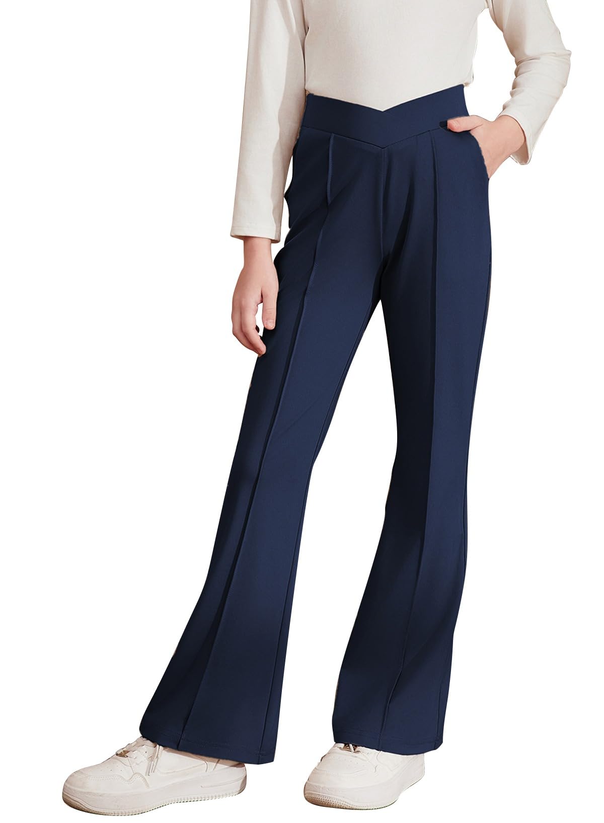 blibean Teen Girls Dress Pants Bell Bottoms School Uniform Leggings Size 6-15 Years
