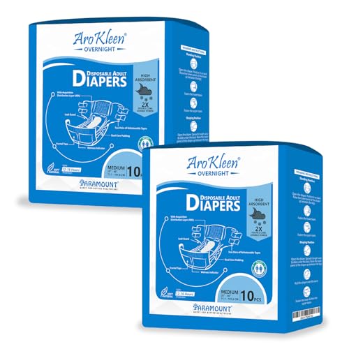 Image of 2X Overnight 20 Count Adult Diapers Tape Style|Medium Size(M)|Waist Size 71-101 Cm(28 inch- 44 inch)|16 Hr Absorption Protection|Unisex|Leak Proof|Wetness Indicator- Pack Of 2
