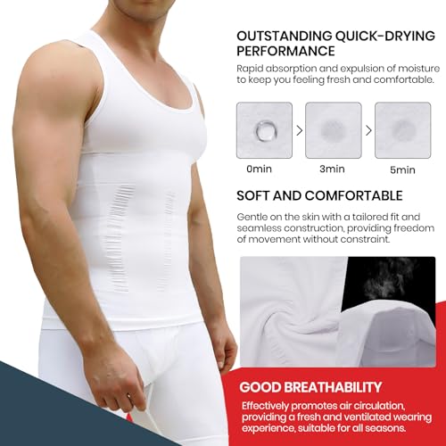 Mens Compression Shirt Slimming Body Shaper Vest Workout Tank Tops Abs Abdomen Undershirts White2