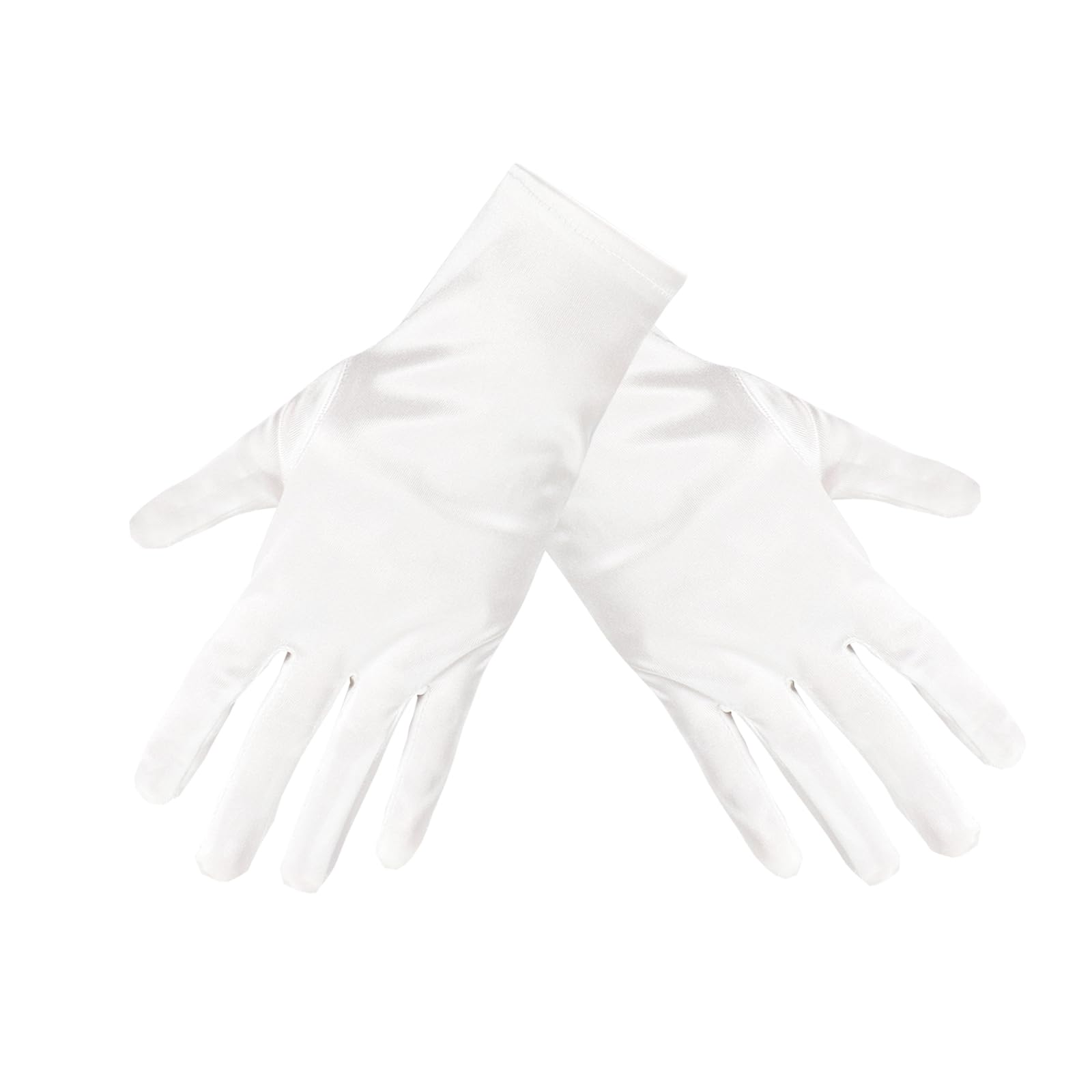 TECDW 1 Pair Women's Short Satin Gloves,Soft Opera Style Stretchy,Short Gloves For Wedding, Evening Party, Banquet, Halloween Cosplay.（White）