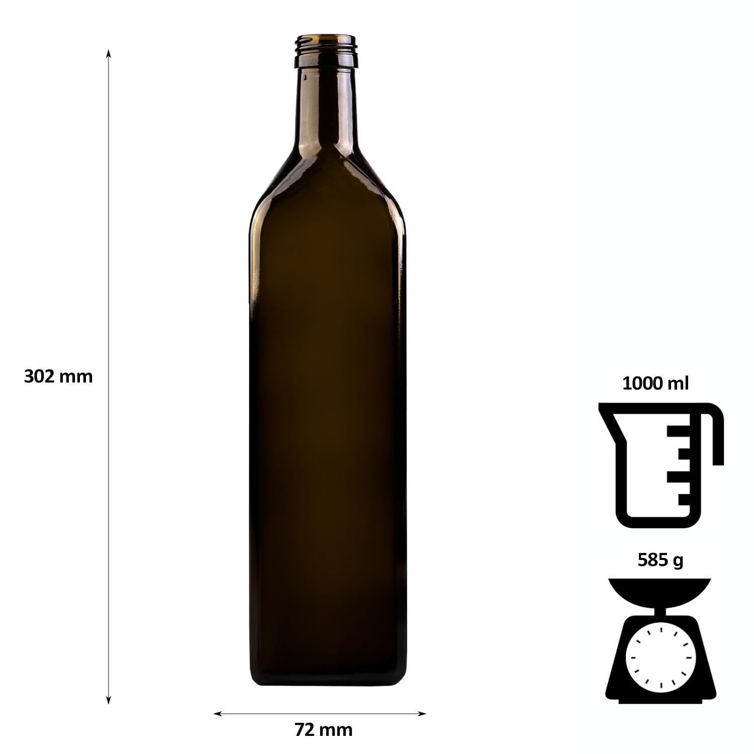 Lot de 25 bouteilles en verre 1000 ml (1 L) vert olive, pour huile, vinaigre, vin et liqueurs, bouteilles de haute qualité pour la restauration et le stockage