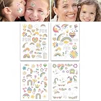 118PCS Tattoos for Kids Kit - Waterproof Temporary Fake Tattoo Stickers for Birthday Party Decorations Girls Boys Unicorn Rainbow Flower Crown