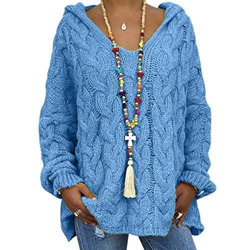Pull A Capuche Femme V Neck Pull Tricot À Capuche Femme Gros Pull Grosse Maille Jacquard Oversize Femme Pullover Pulls Femmes Chandail Femme Sweater Pull Over...