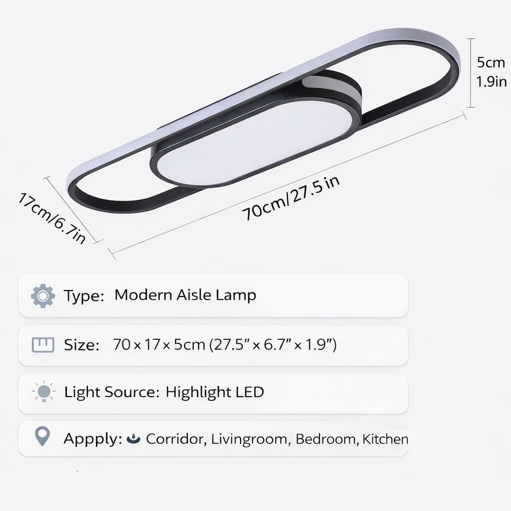 Oninio Plafoniera LED Soffitto 70cm Moderna Plafoniera Dimmerabile Lampada da Soffitto 40w lampada da soffitto per Soggiorno Camera da letto (Nero)