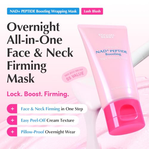 Image of EQQUALBERRY NAD+ Peptide Boosting Night Wrapping Mask | Easy Peel Off Overnight Facial Mask for Face, Neck Lifting & Firming | Glowing Glass Skin | Korean Skin Care, 2.53 fl.oz