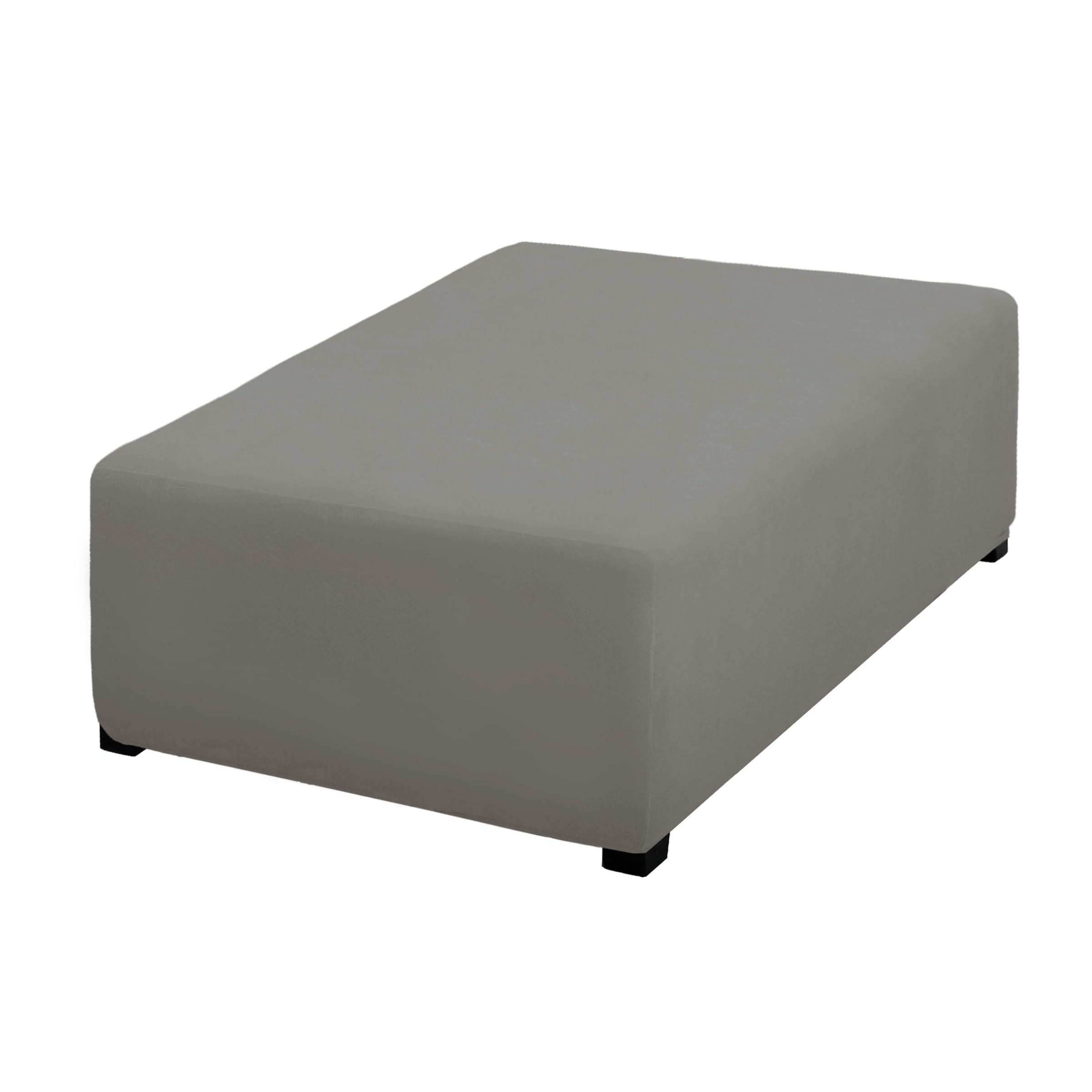 PureFit Super Stretch Form Fit Ottoman Cover Rectangle - Ottoman Slipcovers for Foot Stool Cover &amp; Folding Storage Slipcover for Living Room with Nonslip Elastic Bottom (Medium-L, Light Gray)