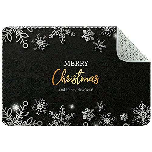 Tapis de porte flocon de neige doux haut de gamme fond noir lavable - 2