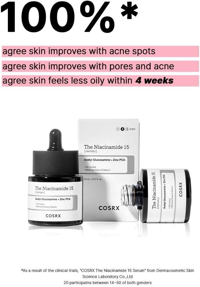 COSRX Niacinamide 15% Face Serum with Zinc 1%, Minimizing Pores & Sebums, Blemish Treatments for Discoloration, Dark Spots, Enlarged Pores, Anti-aging, 0.67 fl.oz / 20 ml, Animal Testing-Free, Artificial Fragrance-Free, Parabens-Free