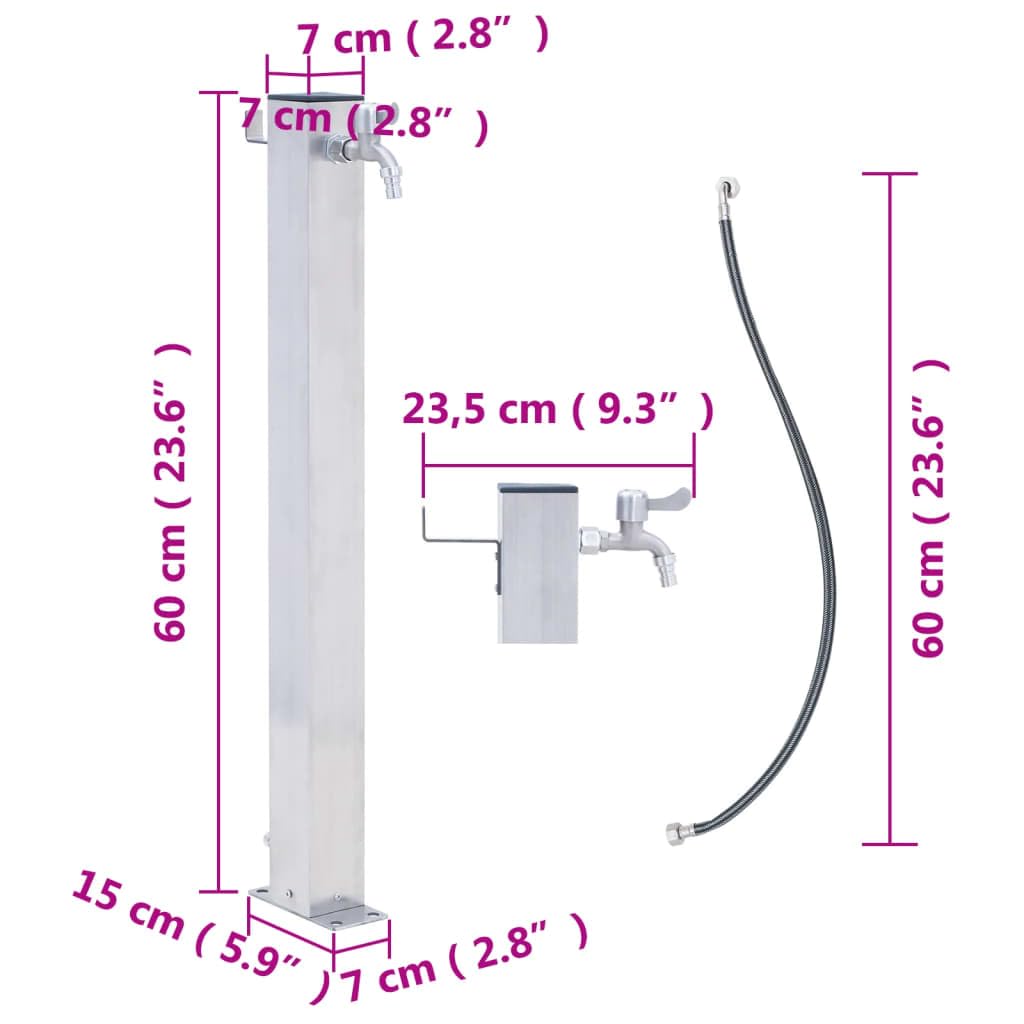 Tidyard Colonne à Eau de Jardin avec Robinet Colonne d’Eau en Acier Inoxydable 60 cm carré