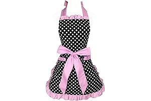 Hyzrz Kawaii Apron Retro Black Polka Dot Retro Ruffle Side Vintage Cooking...