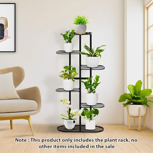 Image of Multi-Tiered Plant Stand for Balcony & Living Room | 6 Tier 7 Pot Holder Metal Planter Stand | Indoor Outdoor Flower Pot Rack | Decorative Iron Plant Stand for Home Garden & Balcony Decor (Black)