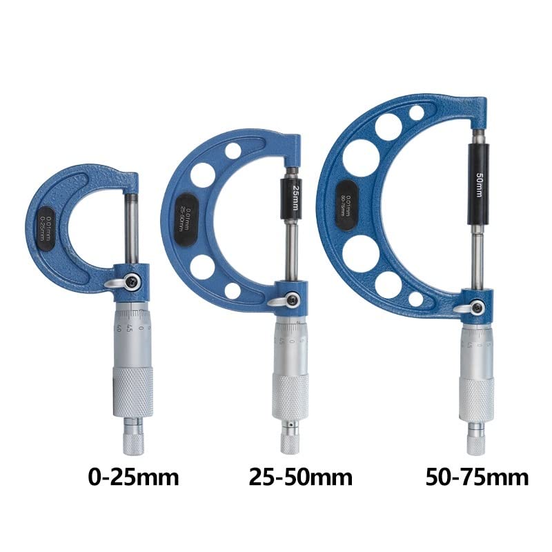 Micrómetro digital Micrómetro 3pcs 0-25/50/75mm Afuera MIRCOMETER RODAMIENTO DE ACERO DE ACERO DE ACERO 0.01MM Herramienta de medición de diámetro exterior
