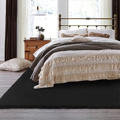 Black Shag Rugs 8x10 Area Rugs for Living Room Faux Rabbit Fur Machine Washable Area Rugs for Bedroom Nursery Decor Fluffy Rug