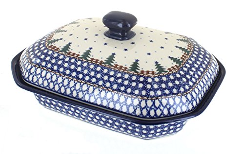 Blue Rose Polish Pottery - Blue Rustic Pines Medium Covered Baker - 3 Cup Capcaity - Unique, Dishwasher Safe, & Durable Bakeware
