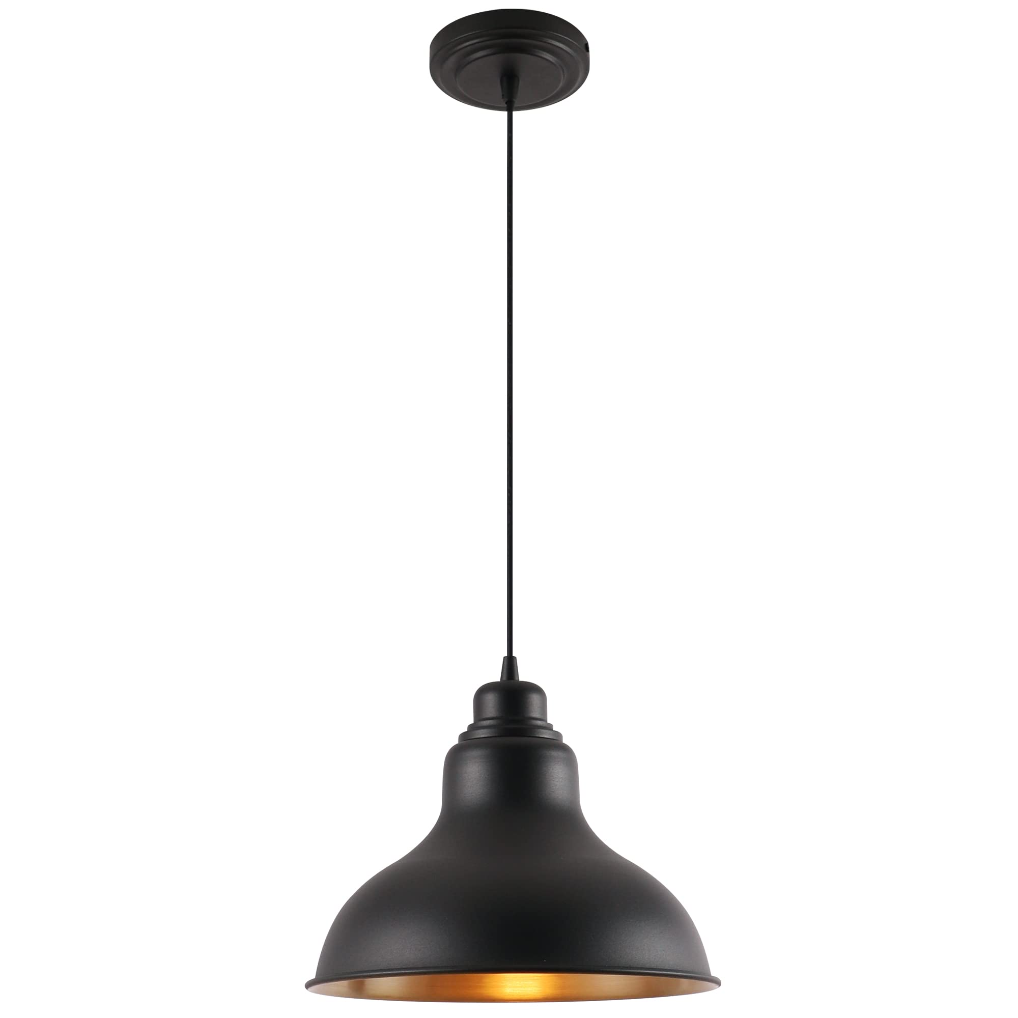 Farmhouse Pendant Light, 11-inch Barn Vintage Hanging Light Fixture for Kitchen Island, Adjustable Height, Matte Black Finish, DD014-1-BK