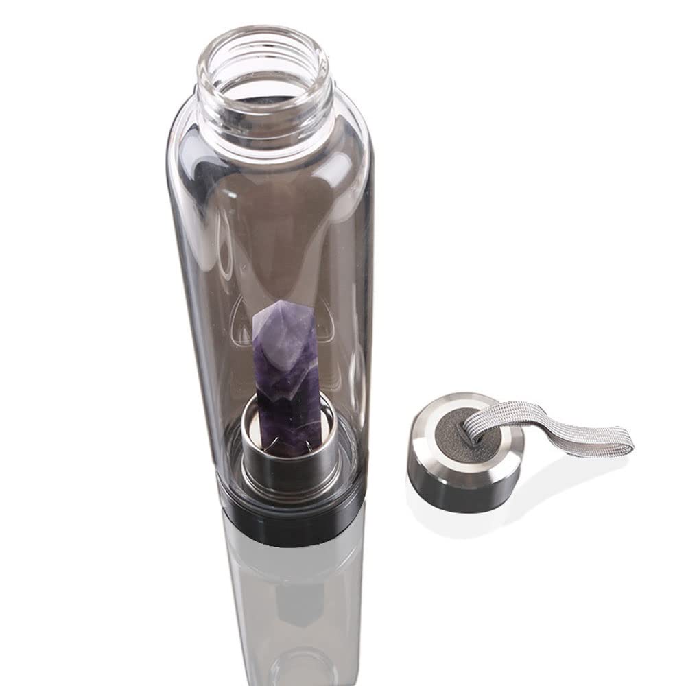 Reutilizable Botella De Agua De Cristal De La Gema Botella De Agua De Gema Elixir Con Varita De Cristal De Cuarzo Natural Punto De Cristales Natural De Curación Obelisco Wand Copa Energía De Cristales