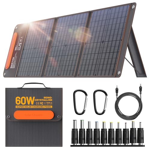 Image of 60W Portable Solar Panel Chargers with 15V USB and 18V DC, IP65 Waterproof Solar Panel with Lightweight Storage Bag, Fast Charging Foldable Panel Power Bank for Camping,Hiking, Cell Phone,Tablet