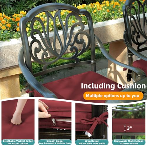 Image of MEETWARM 7-Piece Outdoor Patio Dining Set, 6 Outdoor Dining Cushioned Chairs and 1 Rectangle Table with 2 inch Umbrella Hole, All Weather Cast Aluminum Patio Funiture Set for Backyard, Chili Red