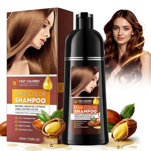 Champú Tinte Castaño Claro 4 en 1 para Hombre y Mujer, Cobertura de Canas Natural e Instantánea, 500ml, Fácil de Usar en Casa, Coloración Duradera y Suave para Todo Tipo de Cabello