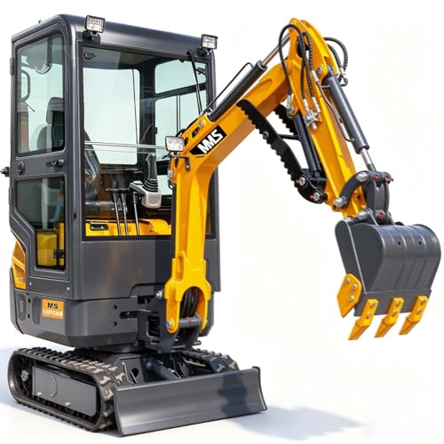 Image of MMS MS15PCAB 1.5 Ton Mini Excavator with Cab 13.5HP B&S Gas Engine with Side Swing, Hydraulic Thumb Clamp, Pilot Control and Concealed Oil Pipe - Includes Delivery & Unloading