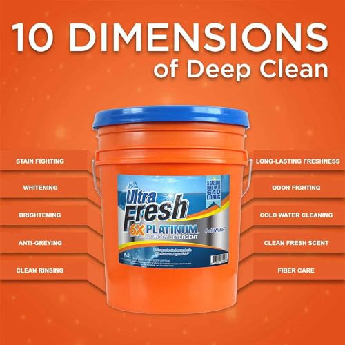 Image of Ultra Fresh Liquid Laundry Detergent Washing Soap, 6X Platinum, ColdWater, 5 Gallon - Fabric Odor Remover to Wash Clothes and Sheets