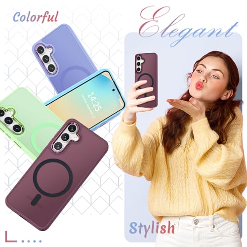 Image of for Samsung Galaxy S24 FE Case, Matte Magnetic Phone Case with 1 Screen Protector, Support for Magsafe, Translucent Frosted Slim Shockproof Protective Cover for Samsung Galaxy S24 FE, Wine Red
