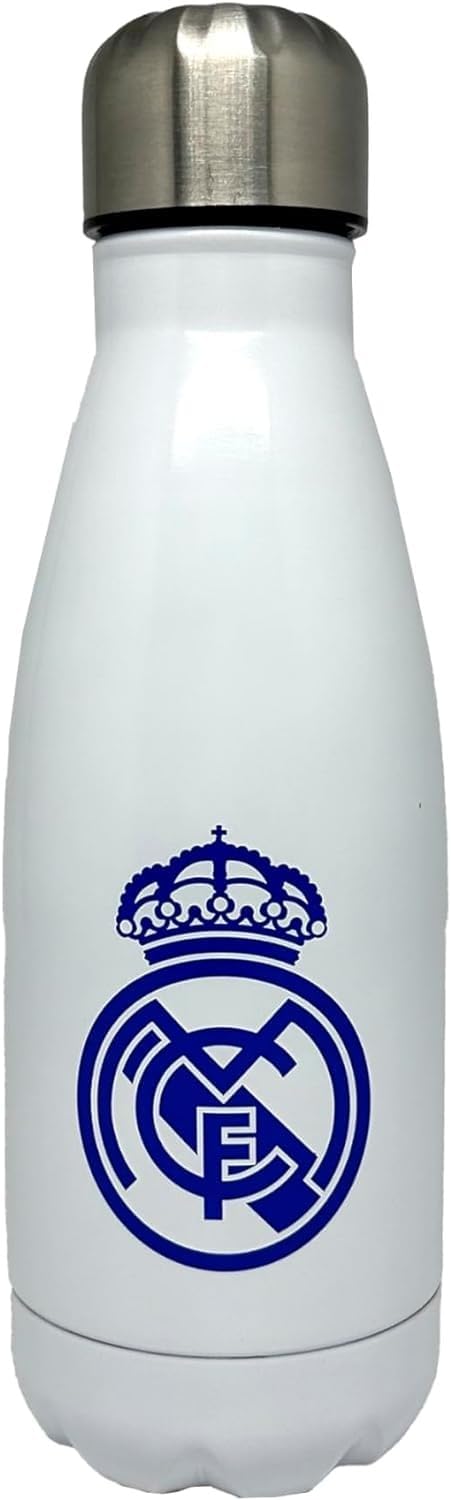 Real Madrid CyP Brands Steel Water Bottle, Water Bottle, Water Bottle, Airtight Closure, 550 ml, White, Official Product