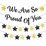 Large We Are So Proud of You Banner - Black Glitter, 10 Feet, No DIY | Graduation Banner 2022 and...