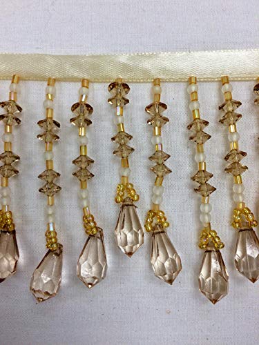 2.75" Crystal Beaded Fringe Trim by The Yard CBF-19/3-2 Beige & Cream