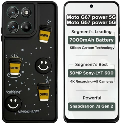 Image of SBMS Silicone Back Cover Case for Motorola G67 Power / G57 Power | Cute Fun 3D Cartoon, Coffee Design Silicone Case | Camera Protection Bump | Shockproof Case for Moto G57 Power 5G (Coffe Mug Black)
