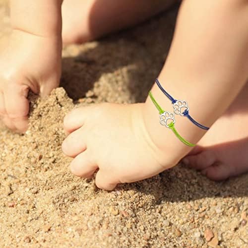 VU100 6PCS Dog Paw Charm Bracelets Adjustable Handmade Rope Lovely Friendship Bracelet Set Valentines Birthday Pet Lover Gifts for Women Teen Girls