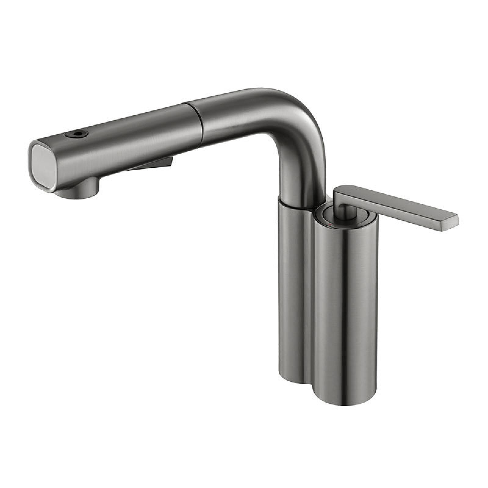 Fanjubei Gray Copper Hot And Cold Lift-Type Pull-Out Bathroom Faucet,