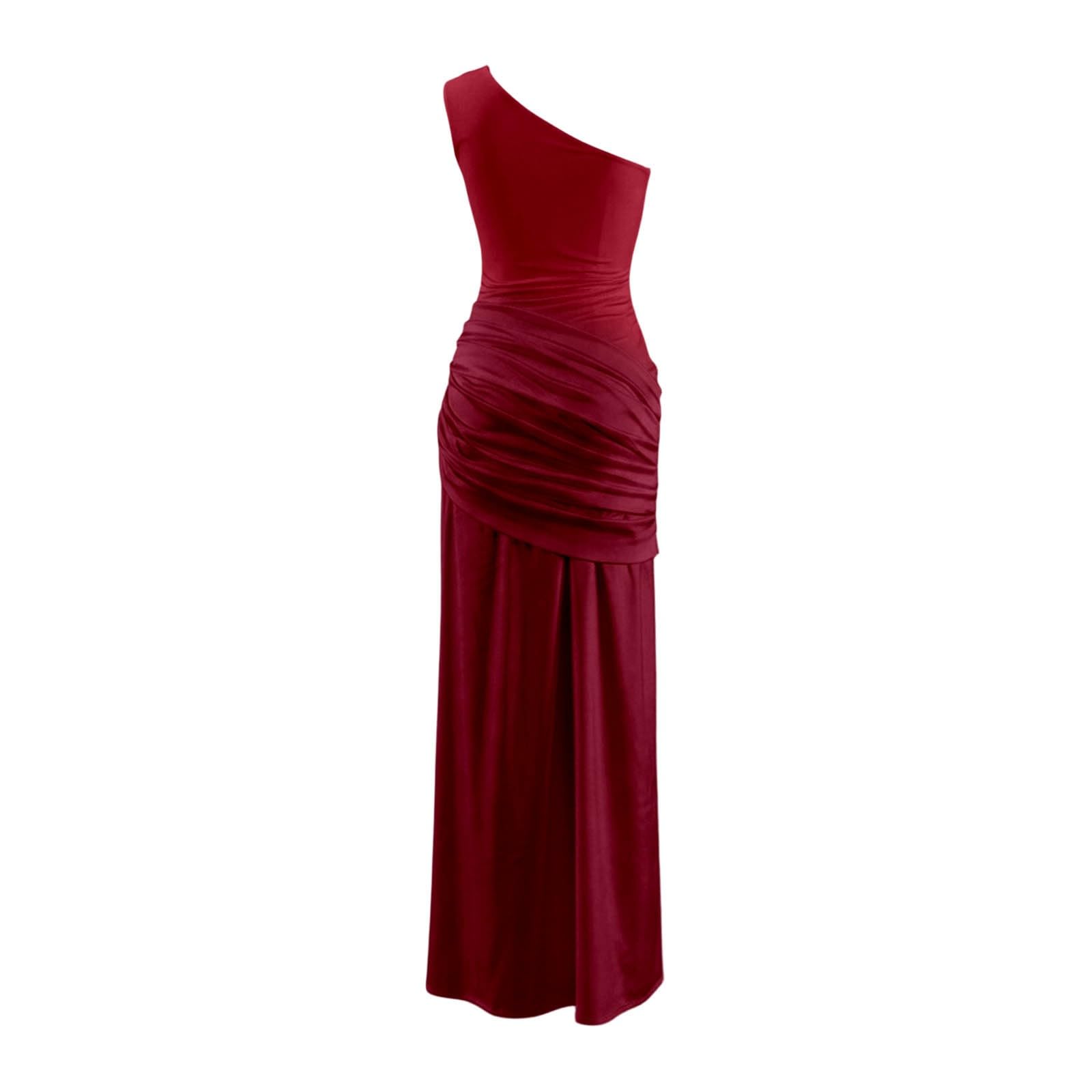 Robe de Soirée Femme Longue Satin Robe de Bal de Promo Asymétrique Chic et Elegante Maxi Dress Sans Manches Robes Demoiselle D'honneur Taille Haute Cocktail Festive Dress pour Ceremonie Mariage Fête
