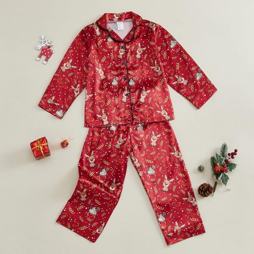 1-6 Years Old Christmas Pajamas for Toddler Girl Silk Pajamas Kid Baby Button-Up Satin Christmas Pjs Set2