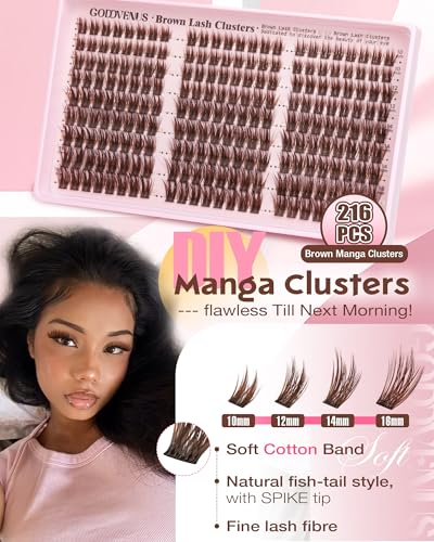 Image of Brown Wispy Lash Clusters Manga Eyelashes Clusters Natural Cluster Eyelash Extensions Fairy DIY Lash Extension Anime C Curl Waterproof Individual Eye Lashes