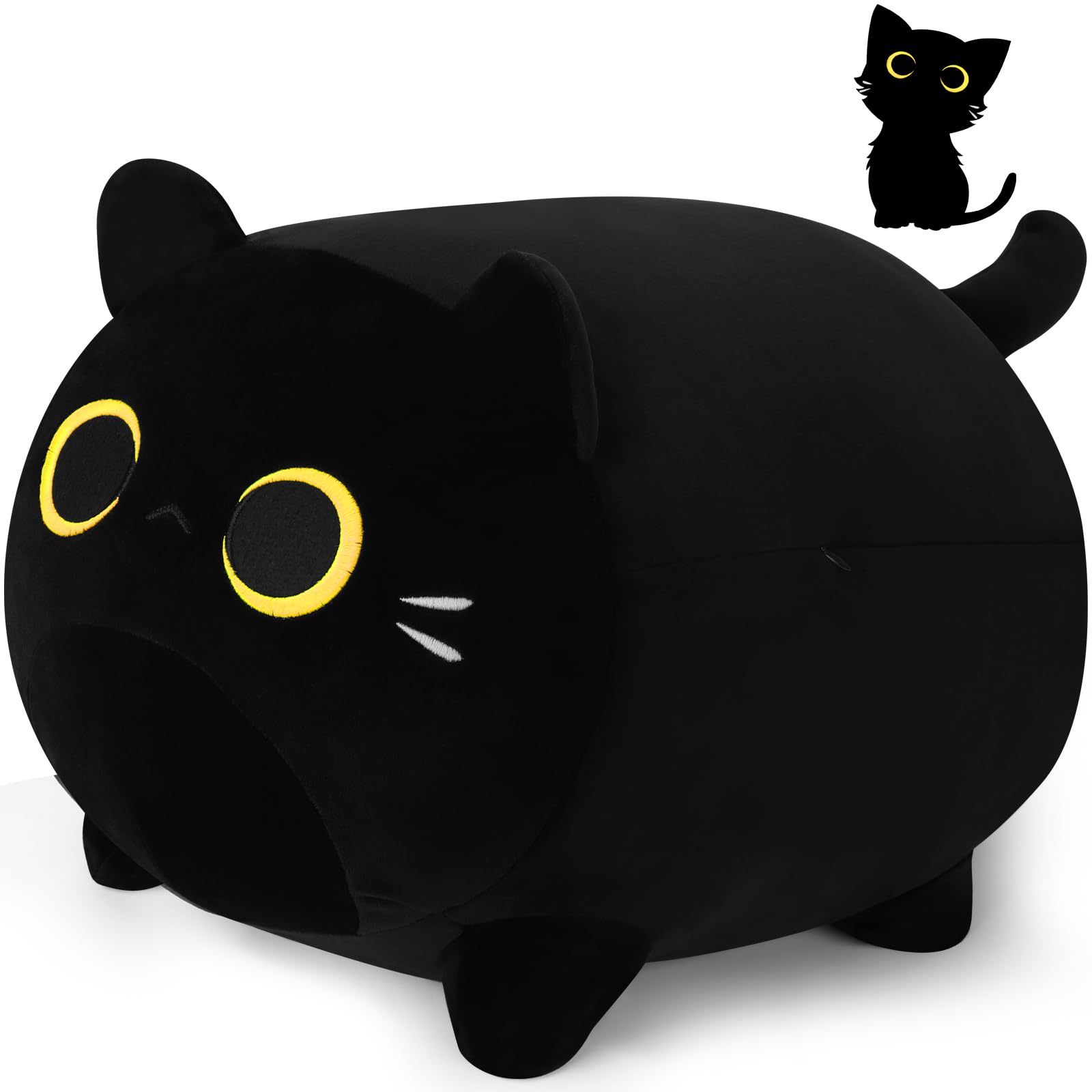 Black Cat Plush Pillows-20''Large Soft Plushies, Gold Eyes Black Cat Plush Pillow, Cat Anime Plush Cute Plush Cat Plushie Stuffed Cat Stuffed Animals,