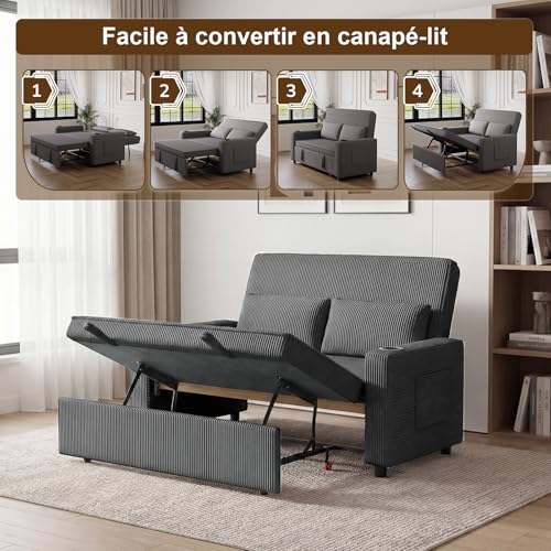 Canapé-lit 2 places velours réglable 5 positions Devoko