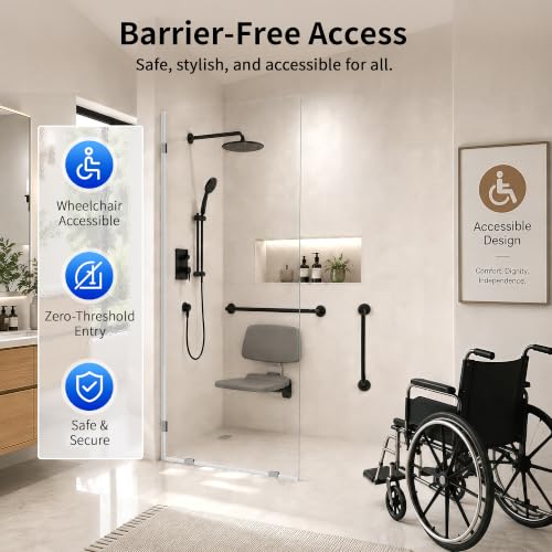 Image of DeerValley 32 inchx78 inch Frameless Shower Glass Panel, Chrome | 3 /8'' Thick Tempered Glass, Stainless Steel Clamps, Reversible Installation, Easy to Clean
