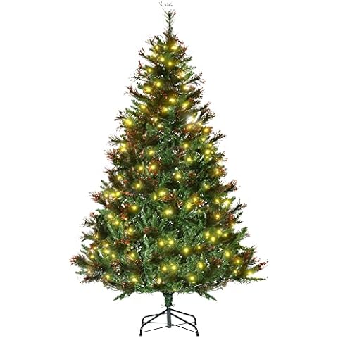 HOMCOM 1.8m Pre-Lit Christmas Tree with LED Lights Cover
