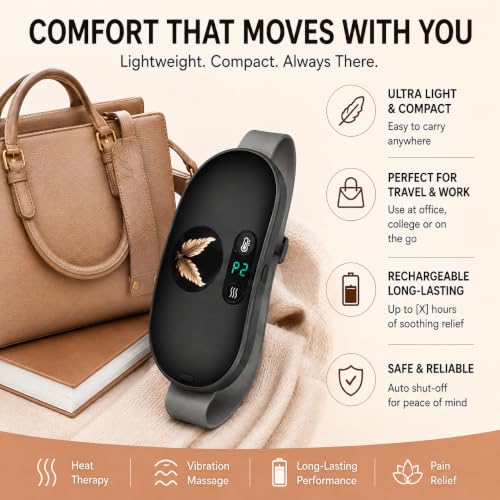 Image of Mia&Coco Electric Heating Pad for Period Cramps with 6 Heating & Vibration Modes | Portable Menstrual Pain Relief Device | Rechargeable Period Pain Relief Products & Gifts for Women (BLACK)