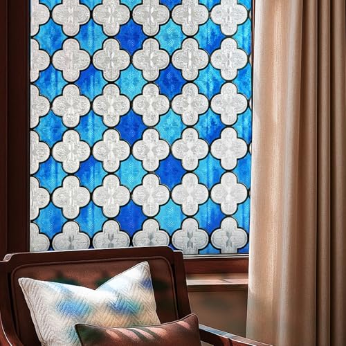 Film statique pour fenêtre en verre teinté - Bloque les UV - Pour maison, cuisine, bureau, salle de bain, pavillon Canglang - Bleu - 60 x 90 cm