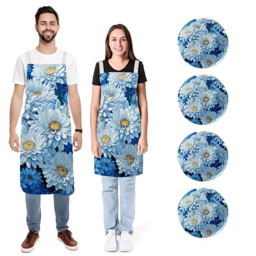 Tabliers marguerites bleues parfaits pour cuisiner en duo