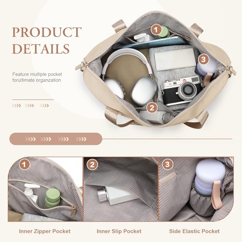 VNINE Travel Duffel Bags for Women Men Expandable Duffel Bag Tote Sport Bag Hospital Weekender Bag for Women Delivery Bags for Airplanes Beige3