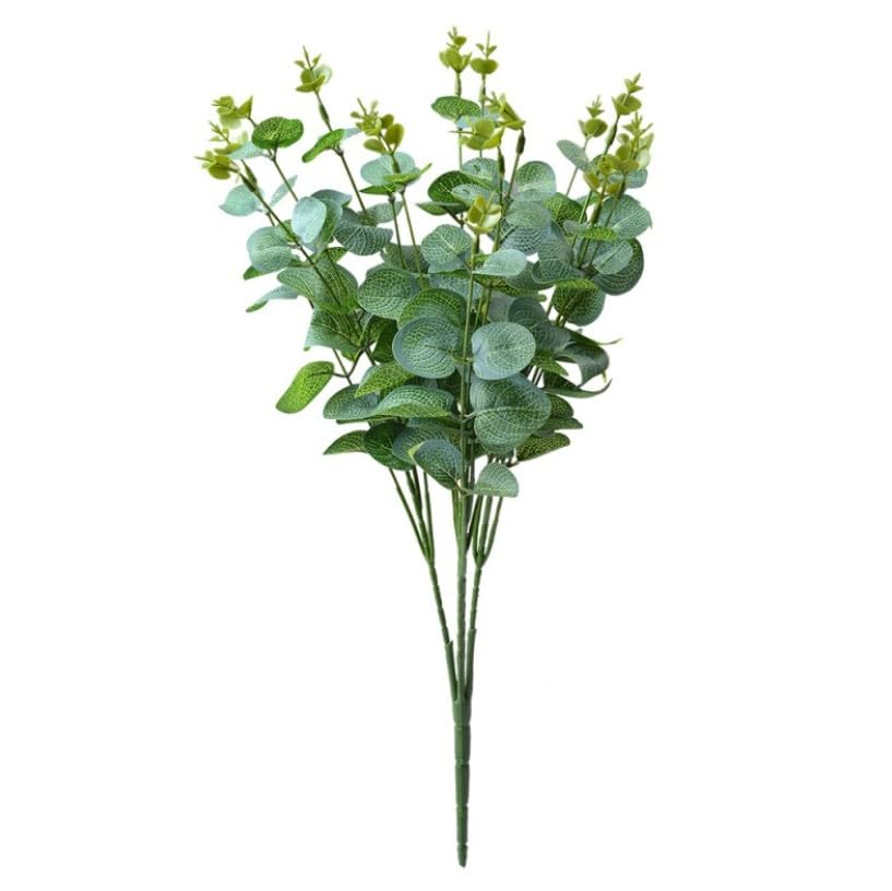 Image of Artificial Eucalyptus Plant - 4 Stems Faux Eucalyptus Leaves for Wedding Bouquets, Centerpieces, Home & Office Decor, Indoor & Outdoor Decoration (Pack of 2)
