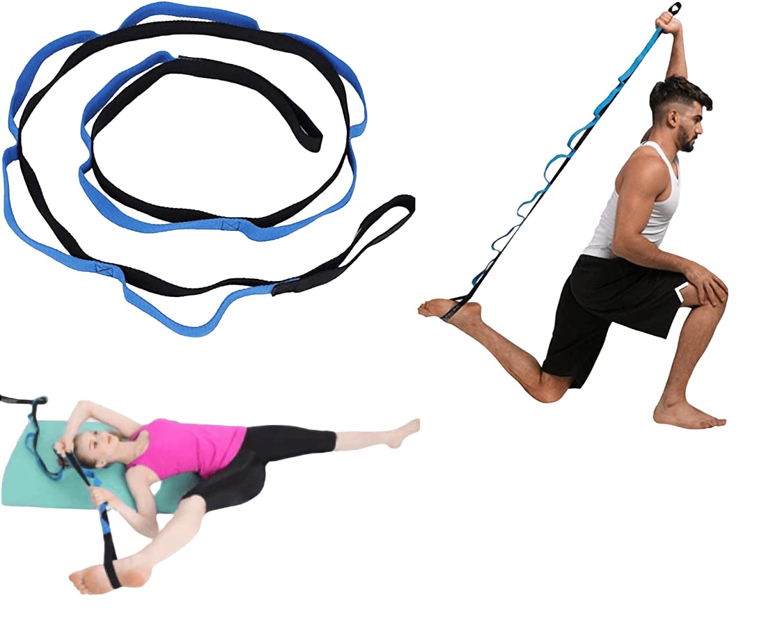 DELFINO Stretching Strap Multi-Grip Flexibility Leg Stretch Band Durable Exercise Belt for Rehab Yoga Pilates Dance and Gymnastics, Blue, 2 Meters