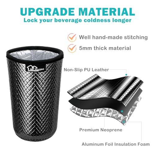 Image of WKIEASON Reusable Iced Coffee Sleeves 16-32OZ PU Leather Neoprene Coffee Cup Sleeves Insulator Cover for Cold Drinks Beverages, Starbucks, McDonalds, Dunkin Donuts and More(Black Set)