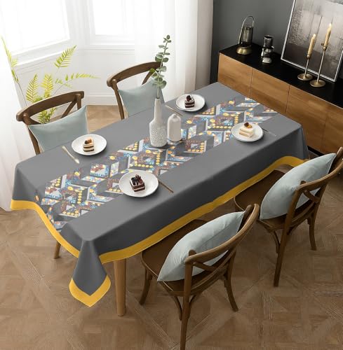 Image of Casableu Matheran Yellow Table Cloth for 6 Seater Dining Table | 60x72 Inch Rectangular Table Cover with Solid Border | Dust-Proof, Washable Fabric | Decorative Dining Table Cover for Home