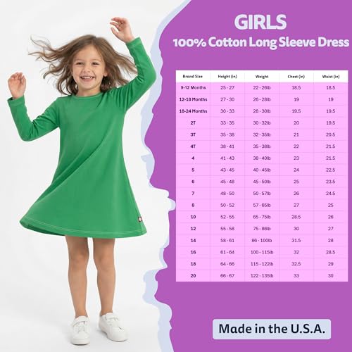 Image of City Threads Girls' 100% Cotton Long Sleeve Dress - Active Kids School, Playing, Parties - Made in USA