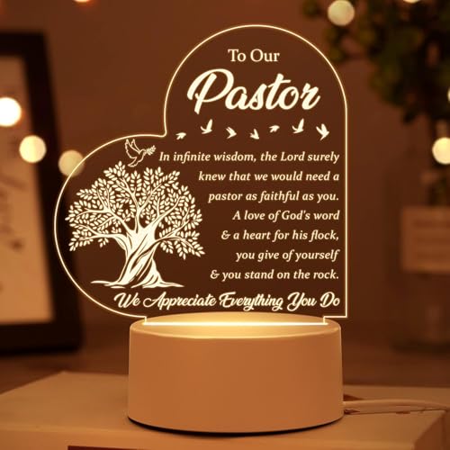 Image of Pastor Appreciation Gifts - Engraved Acrylic Night Light, Pastor Gifts for Women, Anniversary, Religious Christian Gifts, Christmas Gifts for Pastor, Thank You Present Tabletop Gift