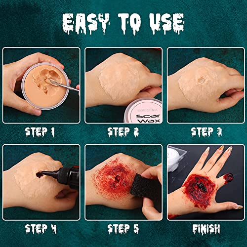 BOBISUKA-Demonic-Special-Effects-SFX-Halloween-Makeup-Kit-5-Colors-Bruise-Makeup-Face-Body-Painting-Palette-Scar-Wax-with-Spatula-Tool-Fake-Blood-Splatter-Spray-Fake-Blood-Cream-Stipple-Spong
